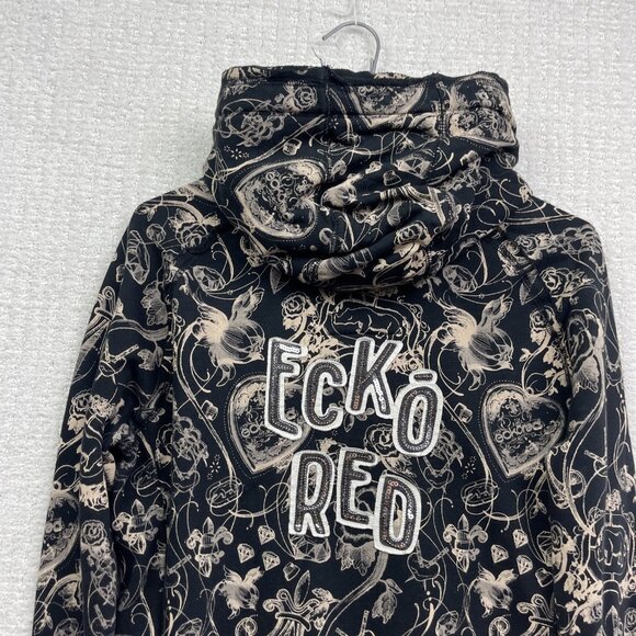 Y2K 90s Women's L Red by Marc Ecko Graphic Logo Hoodie Goth Emo Skull Rose AOP - Picture 12 of 15